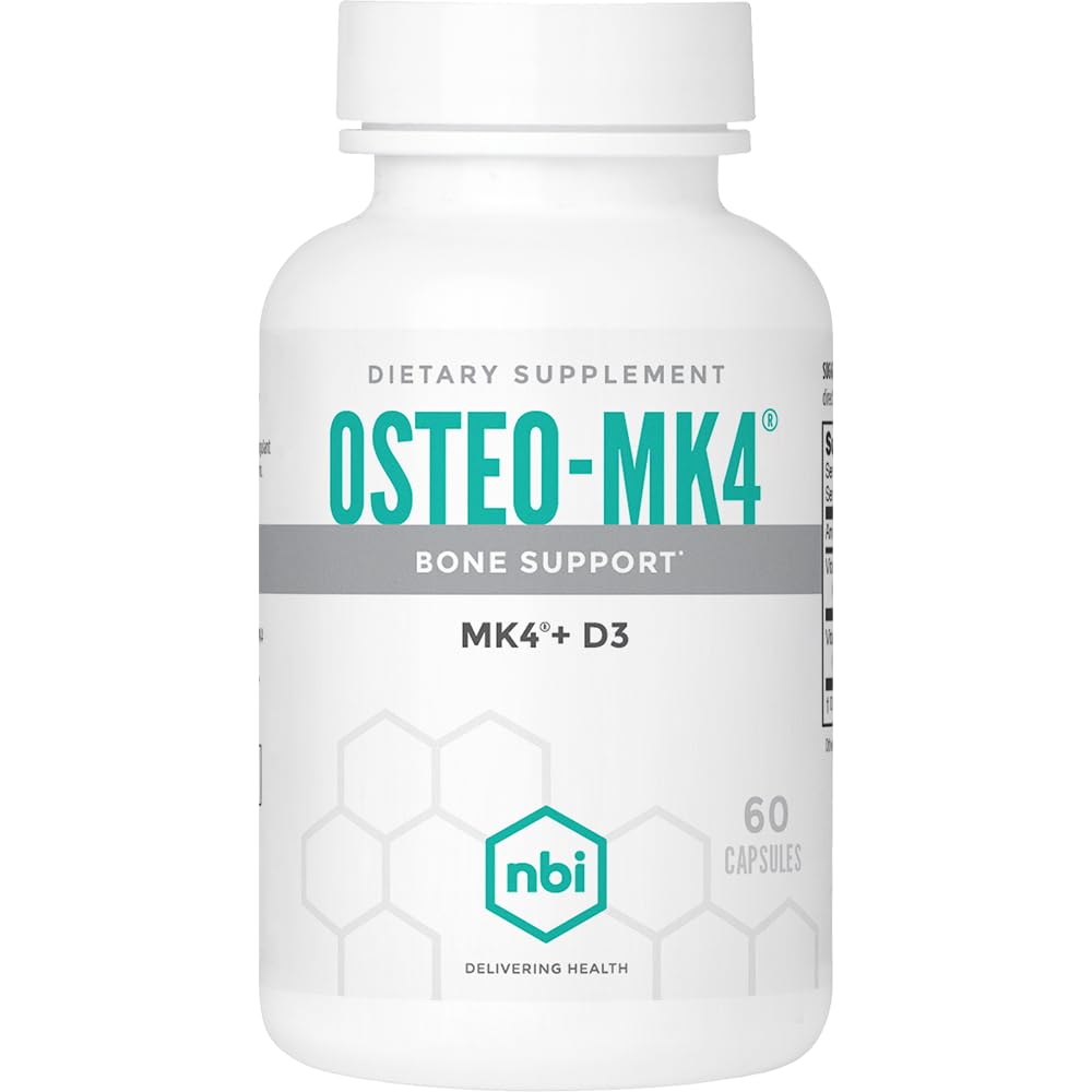 NBI Osteo-MK4עצמות תמיכה | ויטמין D & K Complex | 45 מ"ג ויטמין K2 (MK4) עבור בריאות העצם חזקה ותפקוד | 60ct Veggie כמוסות