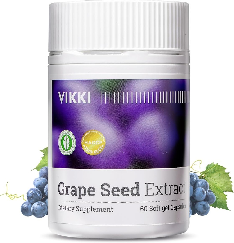 Vikki Grape Seedמיצוי קפסולות 38100 מ"ג, 60 Count,Maximumחוזק עם OPC Original Blueberry Essence