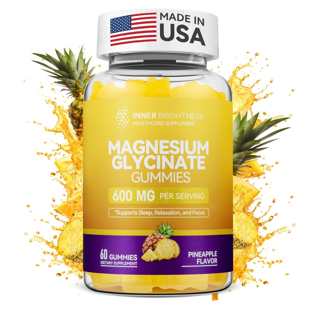 מגנזיום Glycinate חניכיים 600 מ"ג, non-GMO, Gluten-Free, Magnesium חניכיים למבוגרים וילדים, שינה, הירגעות ו Focus, Pineapple Flavor, 60 Count Count