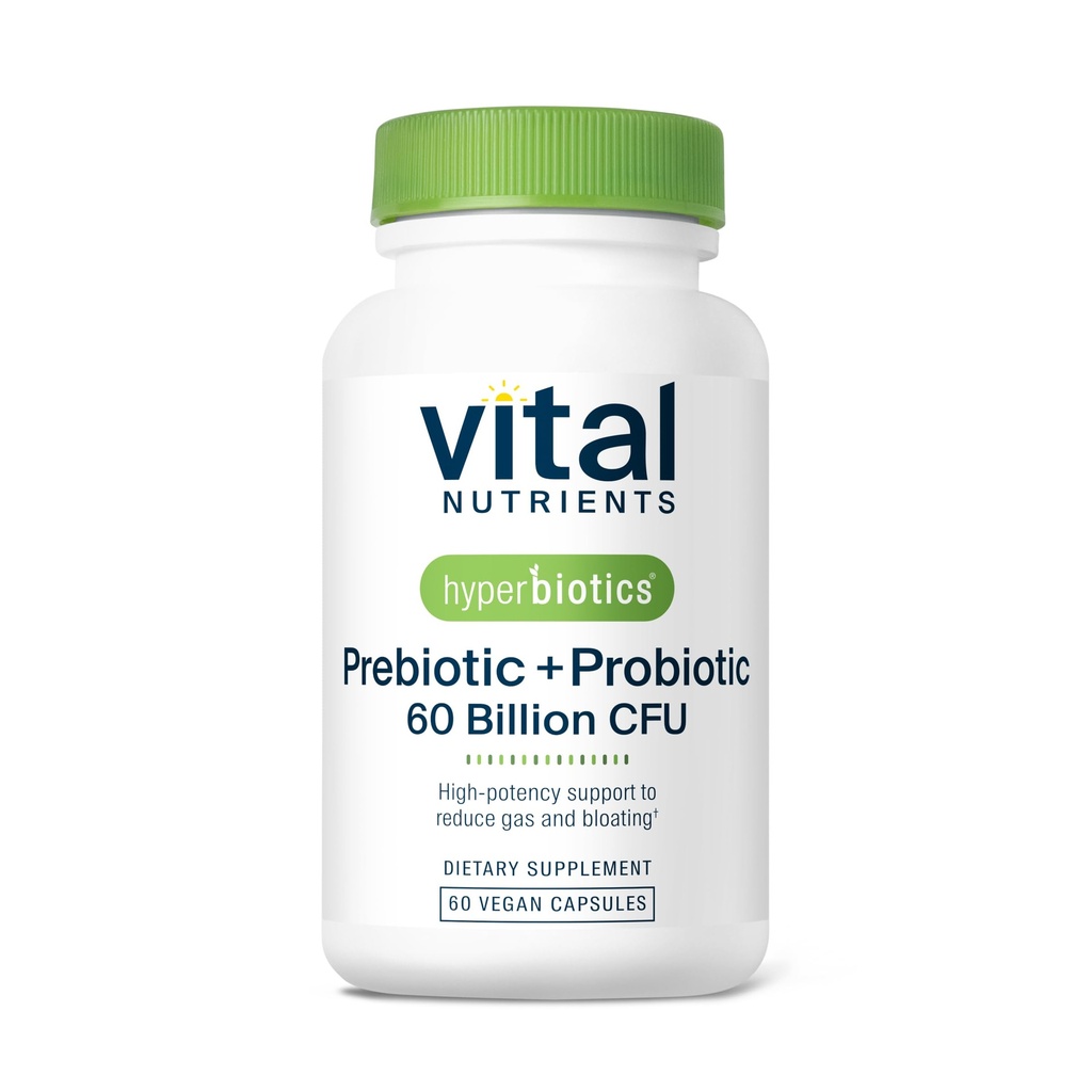 Hyperbiotics Vital Foodsents Prebiotic and Probiotic for Women and Men | 60 מיליארד CFU | Pre and Probiotics Supports Digestive Health, Constipation, Diarrhea, Gas & Bloating | 60 קפסולות טבעוניות