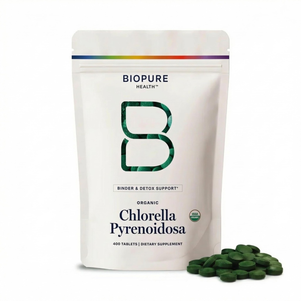 BioPure Chlorella Pyrenoidosa - 100% אורגני, racked-Cell Wall, Nutraceutical Superfood ארוז עם חלבונים, ויטמינים, מינרלים ו Amino Acids התומכים Metabolism, Detox & Immunity - 400 טבליות