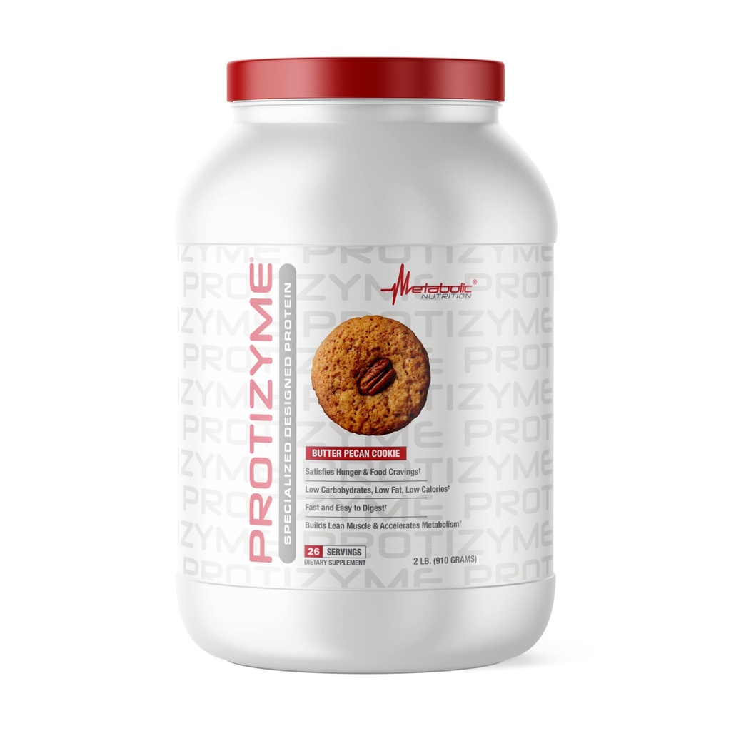 תזונה מטבולית, Protizyme, 100% אבקת חלבון Whey, חלבון גבוה, פחמימות נמוכות, חלבון שומן נמוך, Enzymes, 24 ויטמינים ומינרלים חיוניים, Butter Pecan Cookie, 2 פאונד (26 ser)