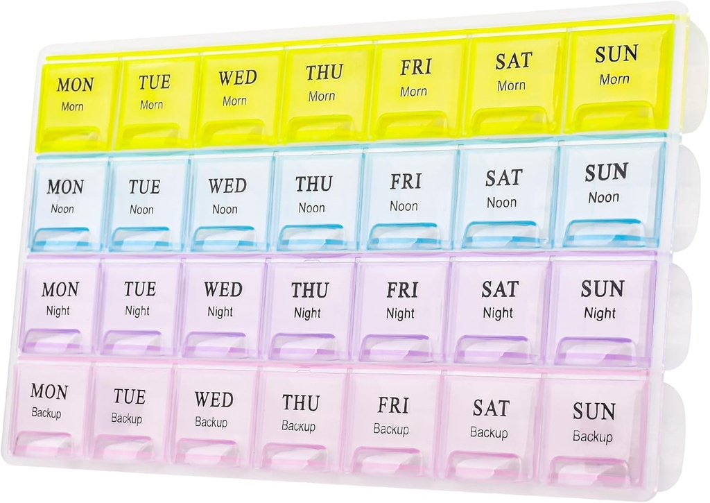מארגנת גלולות שבועיות גדולות 4 פעמים ביום, Moisture-Proof 7 Day Pill Box, Travel Pill Cases Portable for Pills ויטמין Fish שמן תוספי מזון (Yellow)