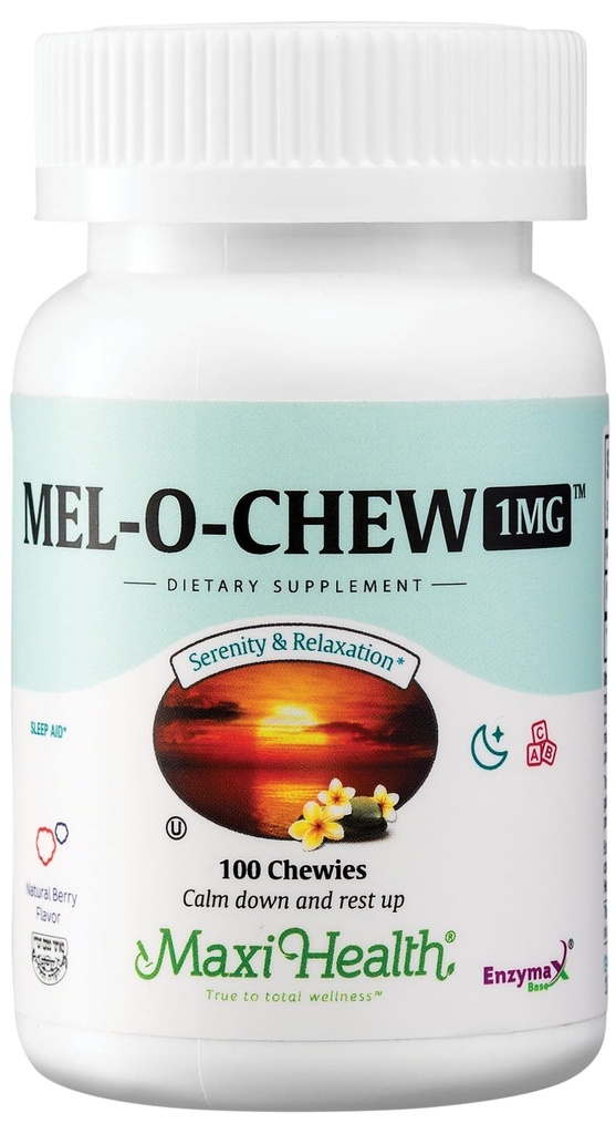 Maxi Health Melatonin 1 מ"ג Chewable - עזרה בשינה מלטונין כדי לעודד שינה טבעית - non-Habit טפסים תוספת עם Enzymax עבור כשר תמיכה מהיר (100 יחידות)