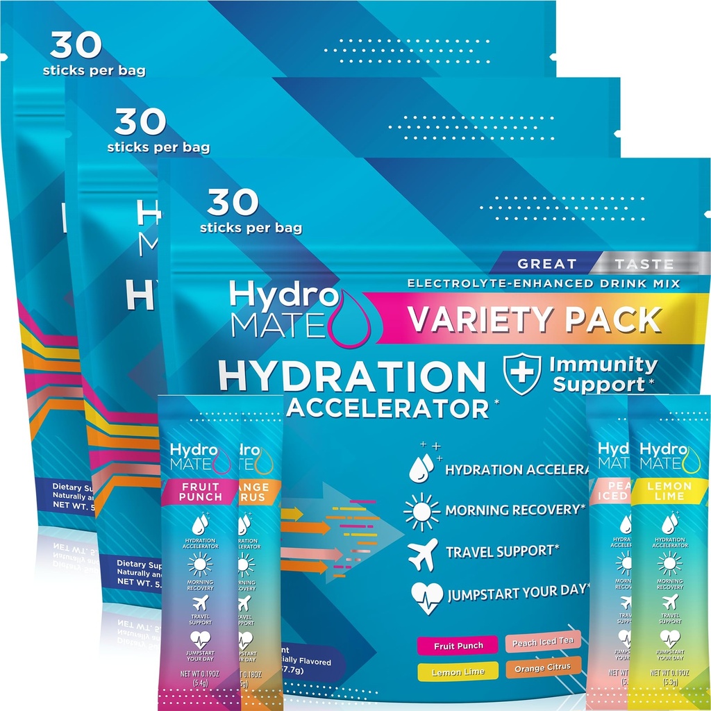 hydroMATE Electrolyte אבקת Variety Pack Bulk hydroets נמוך סוכר 90 הרוזן