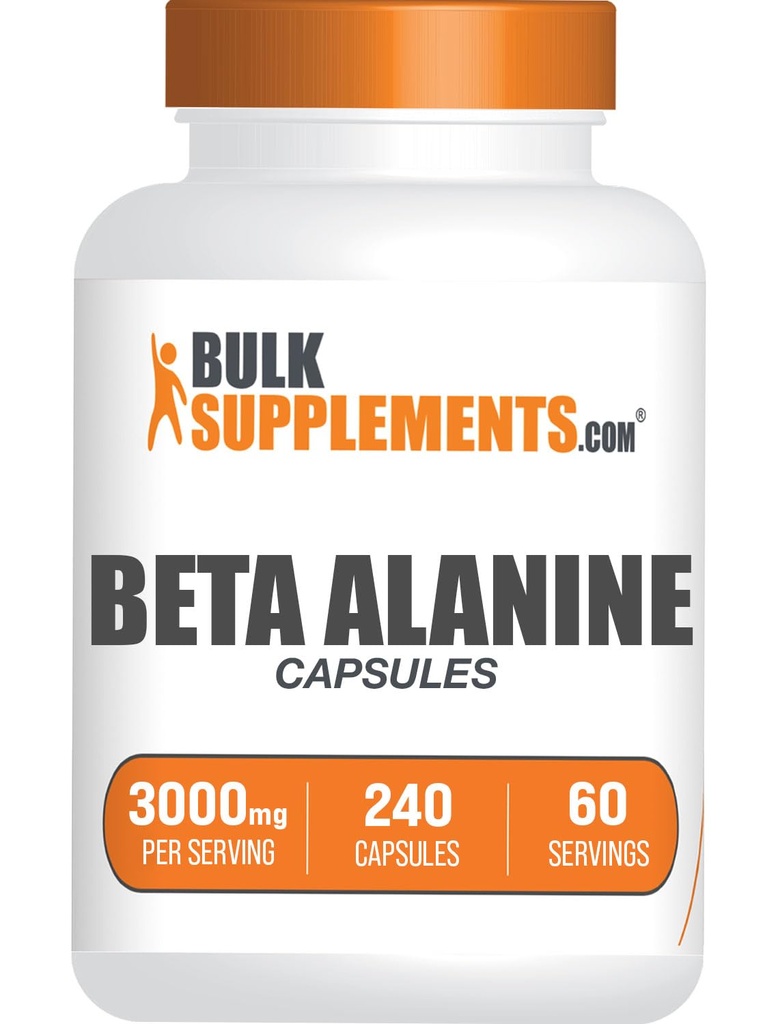 BulkSupplements.com Beta Alanine כמוסות - Beta Alanine Supplement, Pre-Workout תוסף - Gluten Free, 4 קפסולות לשרת, (3000mg), 240 הרוזן (Pack of 1)