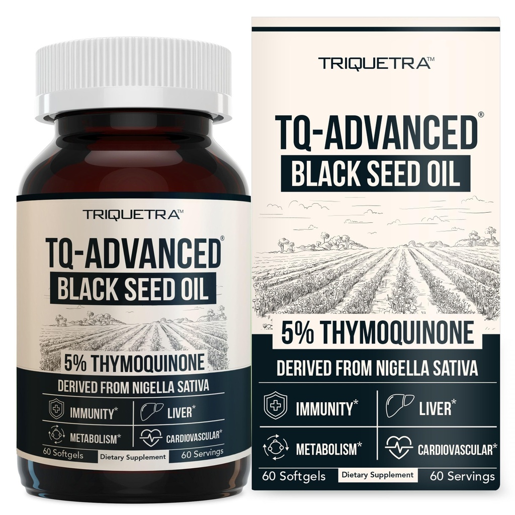 Black Seed Oil Softgels | 5% Thymoquinone - TQ-Advanced® | High Potency - 500 מ"ג לקפסולה - 15:1 ריכוז מפלט Nigella Sativa, Raw Form, Forbes טבעונית, בקבוק זכוכית (60 Softgels)