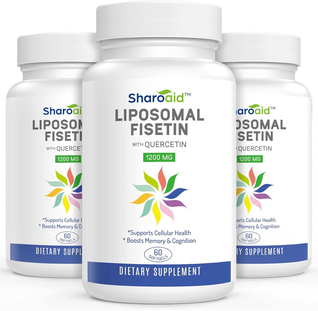 Liposomal Fisetin עם תוספי Quercetin תוספת 1200 מ"ג לשרת, Absorption Polyphenols Antioxidants for Women, Men, non-GMO, gluten-Free,3 בקבוקי-180 Softgels
