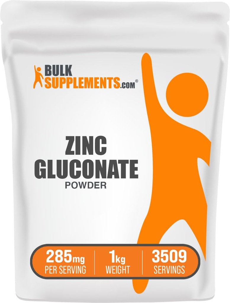 BulkSupplements.com Zinc Gluconate אבקת - Zinc 40 מ"ג, מינרלים תוספת לתמיכה Immune - Gluten Free, 285 מ"ג לשרת, 1kg (2.2 lbs) (Pack של 1)