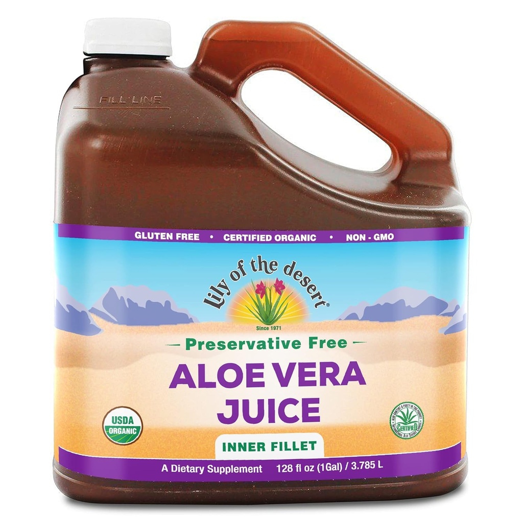 לילי של המדבר Aloe Vera Juice - אורגני, פריסרבי חינם מלאט Aloe Vera לשתות עם Enzyive Natural Digest עבור Gut Health, Stomach הקלה, בריאות, Glowing Skin, 128 Fl Oz