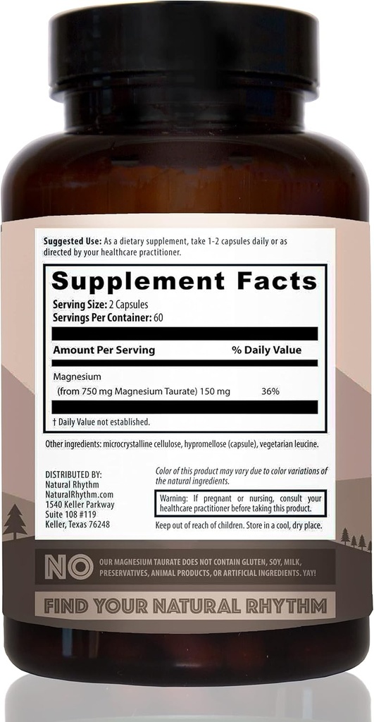 Natural Rhythm Magnesium Turate 120 קפסולות + ויטמין D3 + K2 (MK7) 30 קפסולות Bundle