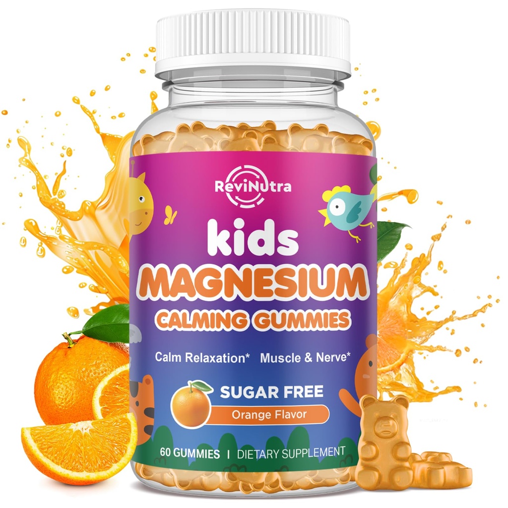 Calm Magnesium Gummies לילדים - Magnesium Glycinate תוסף עבור שינה, המוח, Immune & Bone בריאות - Great Tasting Magnesium חניכיים לילדים ומבוגרים - סוכר טבעוני חינם כתום חינם 60ct
