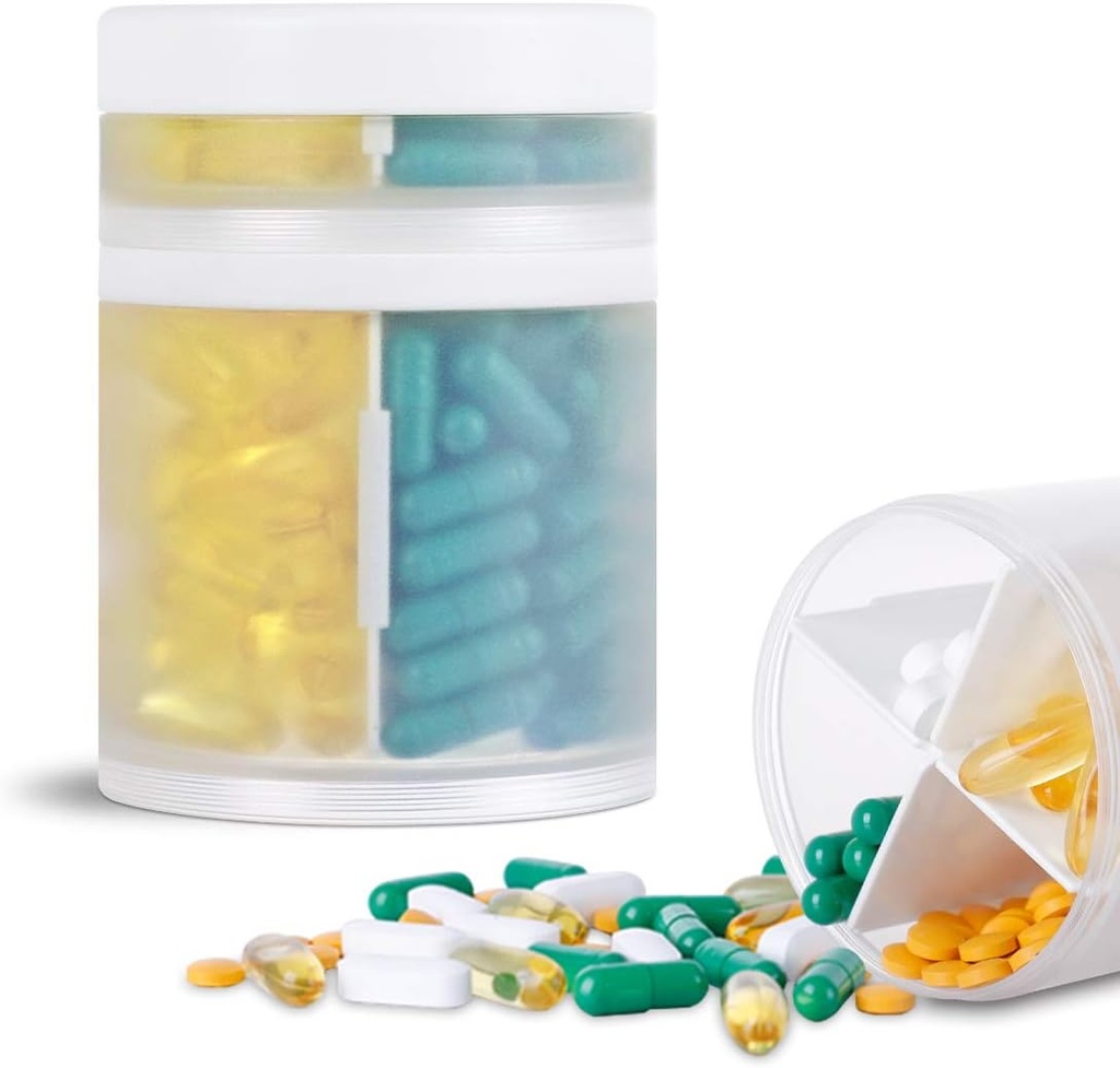 תוספת גדולה תוספת מארגנת ו- Portable Pill Case עם 8 השוואתיות כפולות תרופות Dispenser ויטמינים חודשי מארגנת גלולות בקבוקי, Transud
