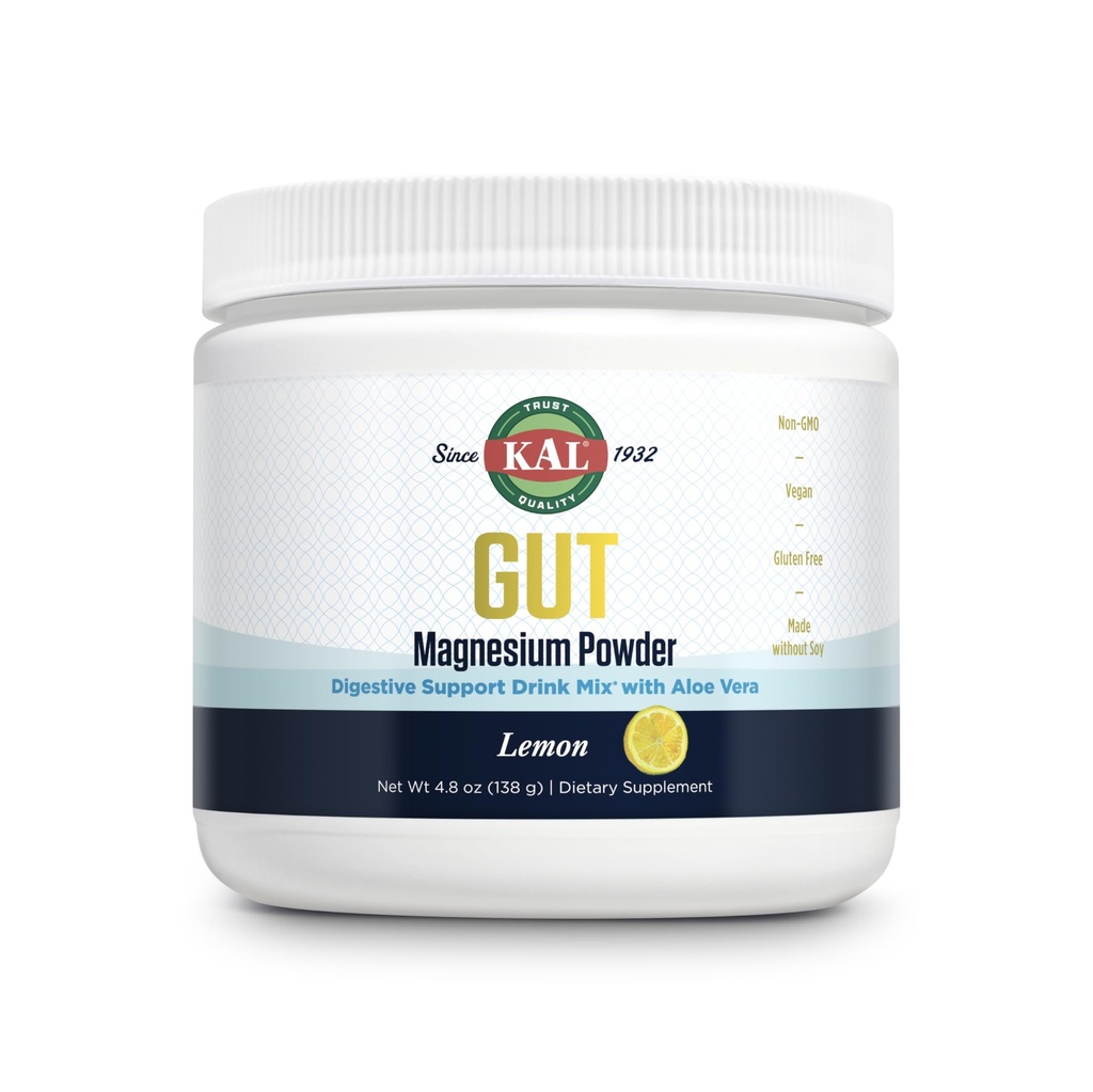 KAL Gut Magnesium Plus Aloe Vera אבקת - משקה לימון Mix - Magnesium Citrate תוסף עם Aloe Vera Gel for Digestion & מרגיע תמיכה - No Sugar - 60-Day Promise, 40 משרתים, 4.8 OZ