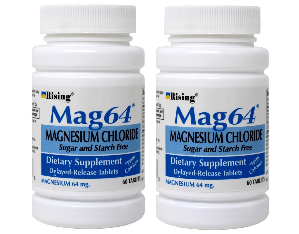 Rising Mag64 Magnesium Chloride Dietary תוסף נדחה-Release Tablets 64 מ"ג, 60 טבליות (Pack of 2)
