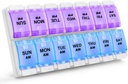 Sukuos AM PM שבועי 7 יום גלולות מארגנת, 2 פעמים A Day Pill Box with Arthritis Friendly Push Button, Medicine Cases forוויטמין/Fish Oil/Supplements, Easy to נקיים (Purple & Blue)