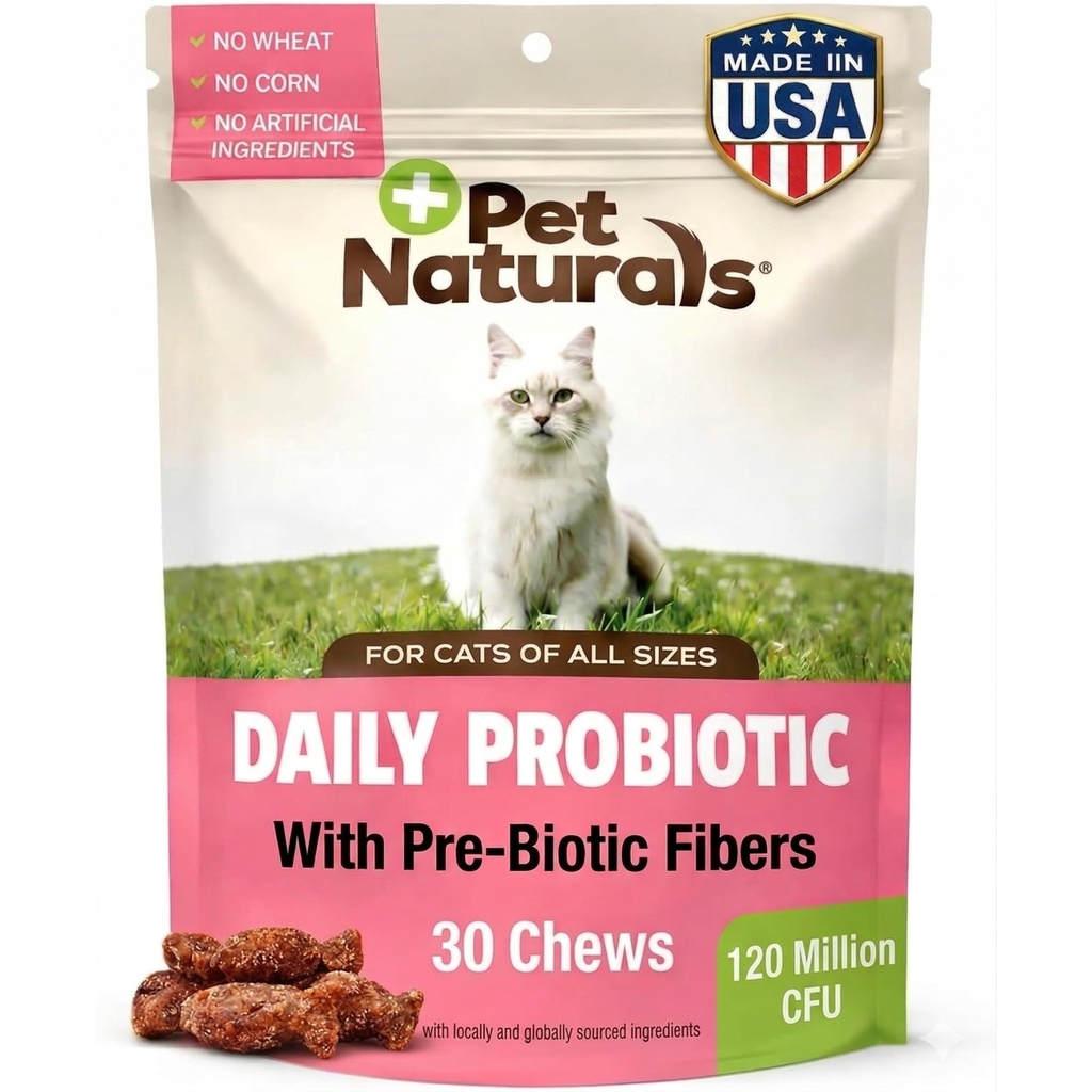 Pet Naturals Daily Probiotic for Cats, 30 צ'רדסים - תוספת תמיכה תזונתית ומזון לחתולים