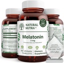 Natural Nutra Vegan Melatonin 3mg, Helps Improve Heart Health, Supports Immune System, Helps Cell Health & Heart Health, Contribute to Overall Wellness, Improve Sleep Quality, Gluten Free, 60 Tablets
