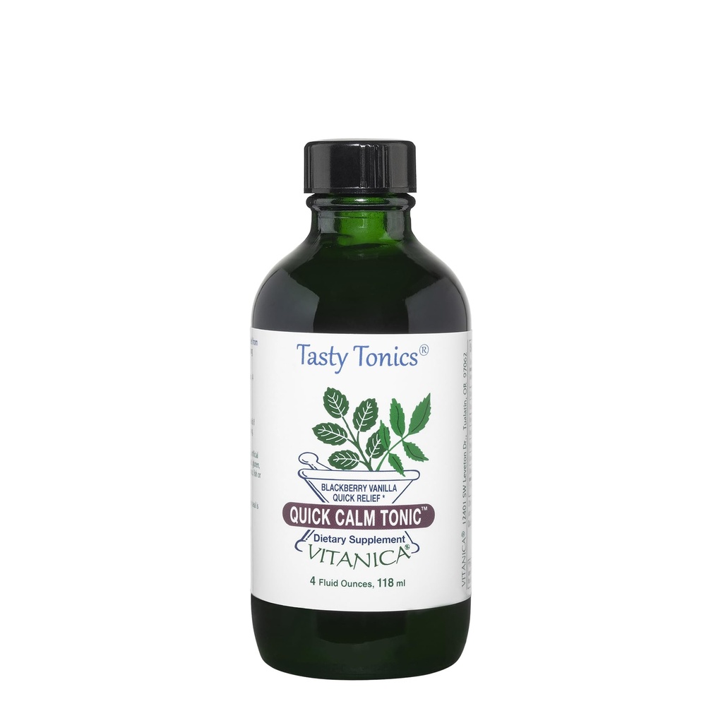 Vitanica Quick Calm Tonic - תוספת תמיכה מתח - תוסף צמחי עם Lavender, ולריאן Root, Kava Root & Passionflower Herb - BlackBerry Vanilla - Proלוג 4 Fl Oz mL)