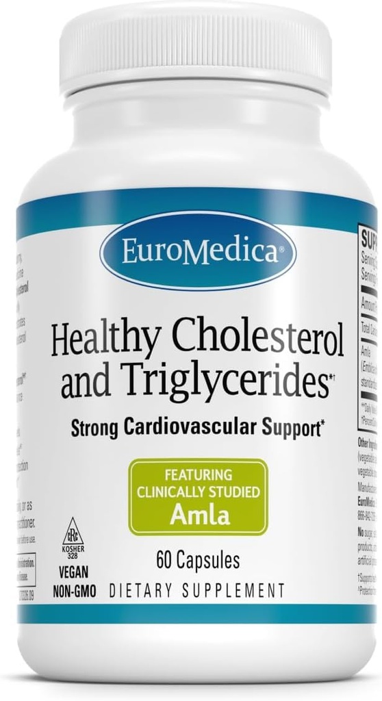 Euromedica בריאה Cholesterol ו Triglycerides - 60 קפסולות - קלינית למד Amla - תמיכה HDL & Triglyceride רמות - non-GMO, טבעוני, כשר - 30 משרתים