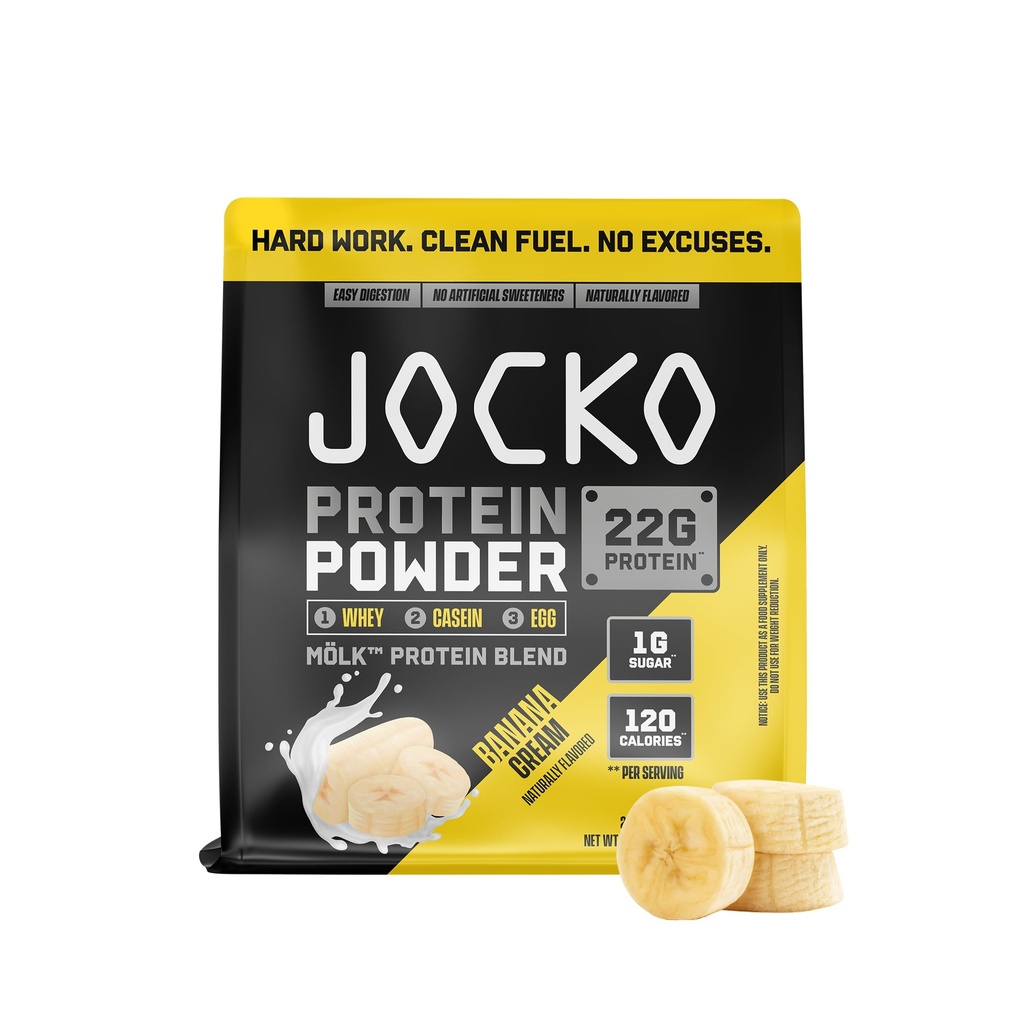 Jocko דלק Mölk Whey אבקת חלבון 22g Low Sugar Monk תערובת - שריר התאוששות וצמיחה, Packaging May Vary (28 משרתים, בננה קרם)
