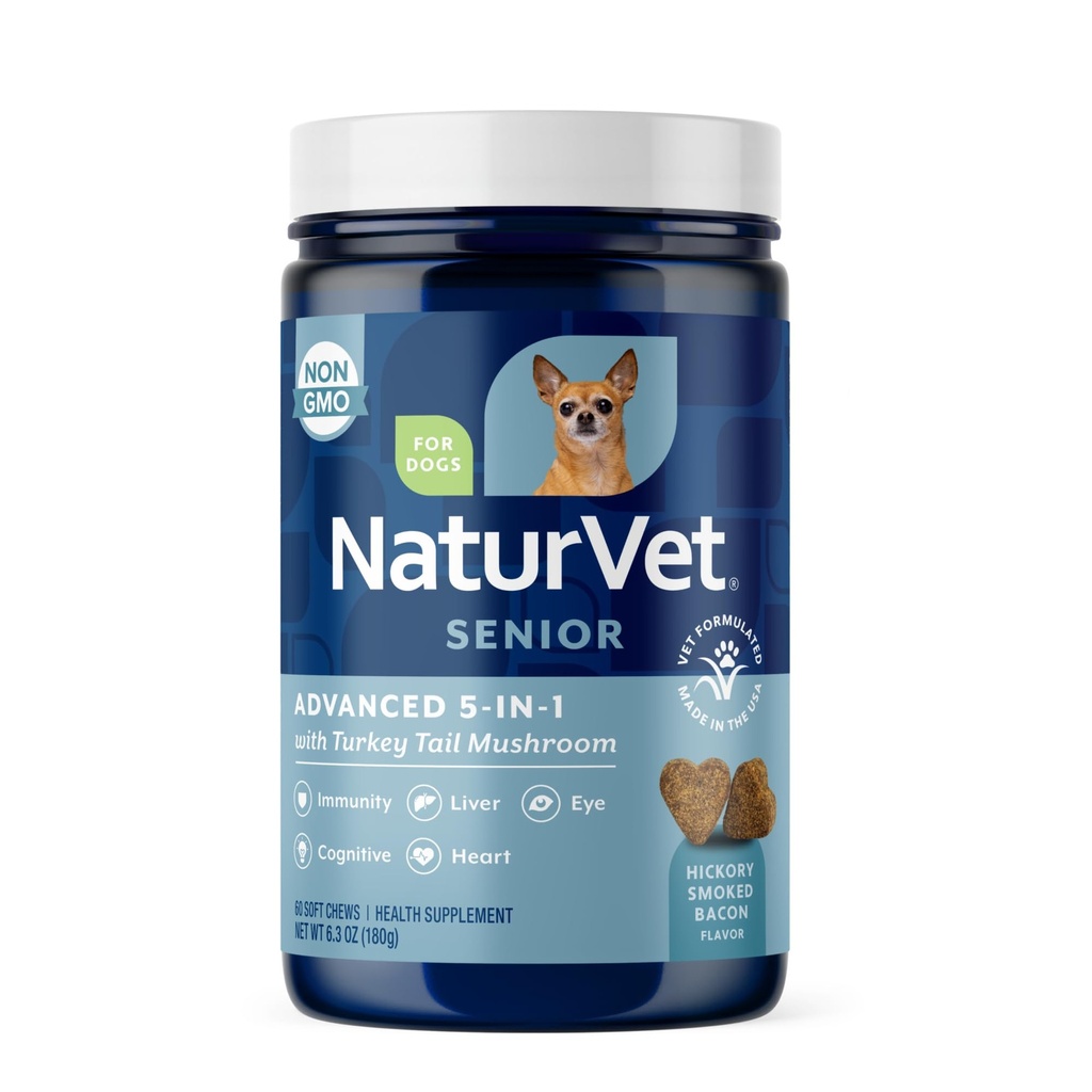 NaturVet מבוגר מתקדם 5in-1 תומך כלב תוספת - עוזר לתמוך במערכת החיסון, הלב, Liver, פונקציונלי קוגניטיבי, בריאות העין - כולל גינקו בילובה, Lutein - 60 Ct.