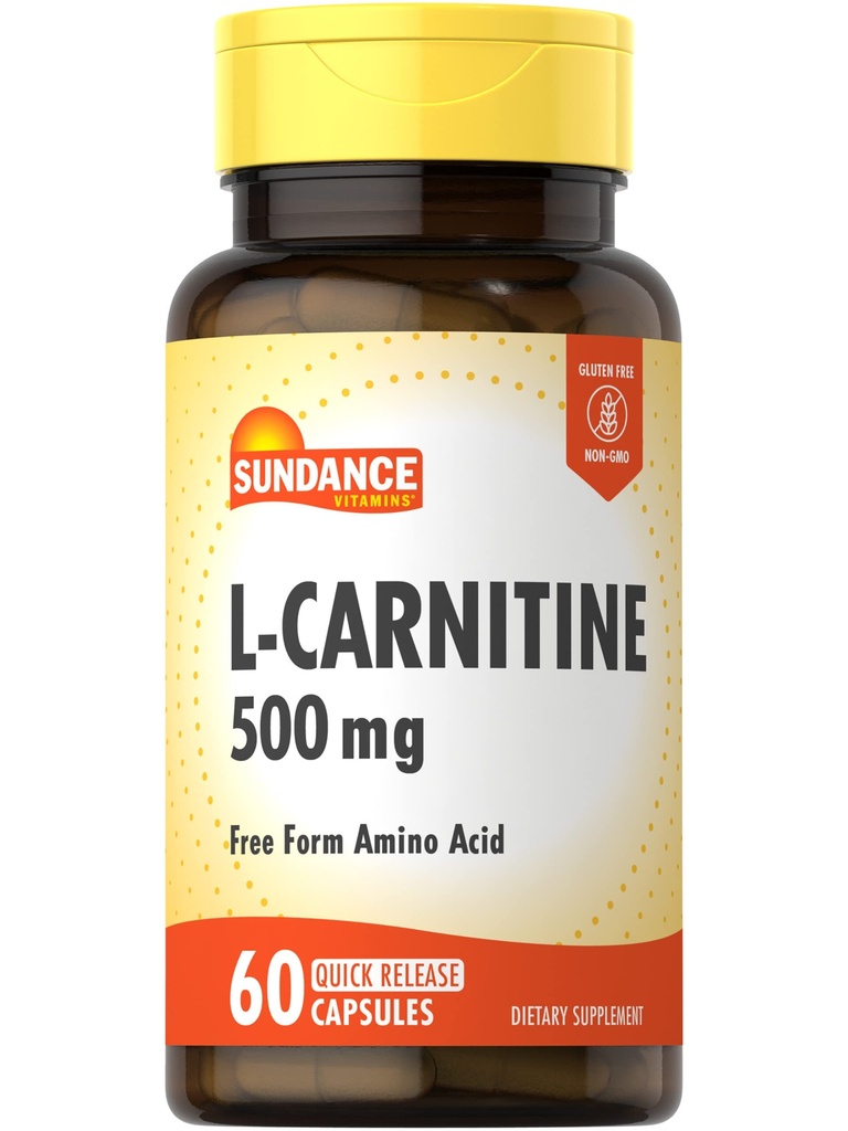 Sundance L-Carnitine Tartrate תוסף 500 מ"ג | 60 קפסולות | Free Form Amino Acid | Non-GMO ו- Gluten Free Pills