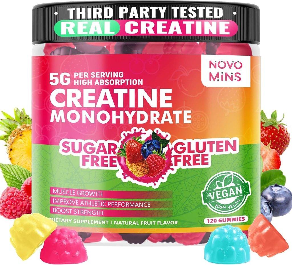 novomins Creatine Monohydrate חניכיים 5000 מ"ג עבור גברים ונשים, Chewables Creatine Monohydrate עבור כוח שרירים, שריר בונה, אנרגיה Boost, Pre-Workout תוסף ( Count)