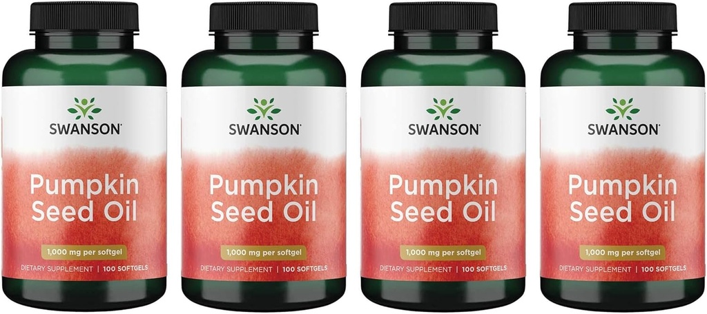 Swanson Pumpkin Seed Oil - High Bioavailable EFAs - (100 Softgel קפסולות, 1000 מ"ג כל) 4 Pack
