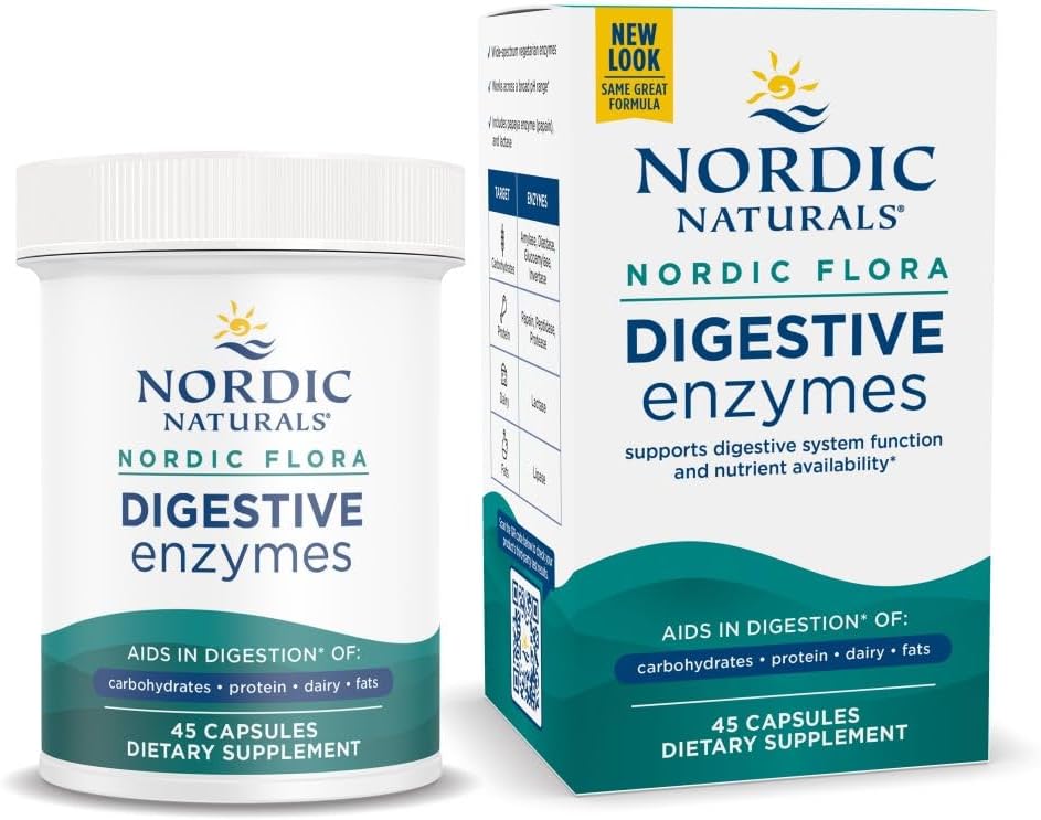 Nordic Naturals הנורדי פלורה Digestive Enzymes - 45 קפסולות - פונקציונליות עיכול, אופטימיזציה של זמינות תזונתית - Non-GMO - 45 משרתים