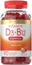 Carlyle ויטמין D3 + B12 חניכיים מורכבות | 90 Count | Vegetarian, non-GMO וגלוטן חינם פורמולה | Strawberry Flavor תוסף