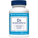 ויטמין Shoppe ויטמין D3 5000IU Softgel, תומך העצם & Immune בריאות, איידס צמיחה סלולרי ו Calcium Absorption, Gluten Free & Once Daily Formula (200 Softgels)
