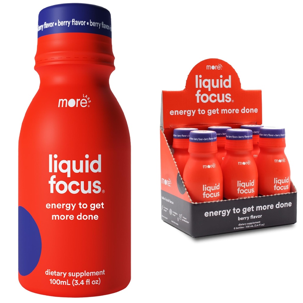 More Labs Liquid Focus, nootropic Smart drink with Powerful Antioxidants & Fitogenic Herbs for Energy and Concentration, 150 מ"ג קפאין (Pack of 6)