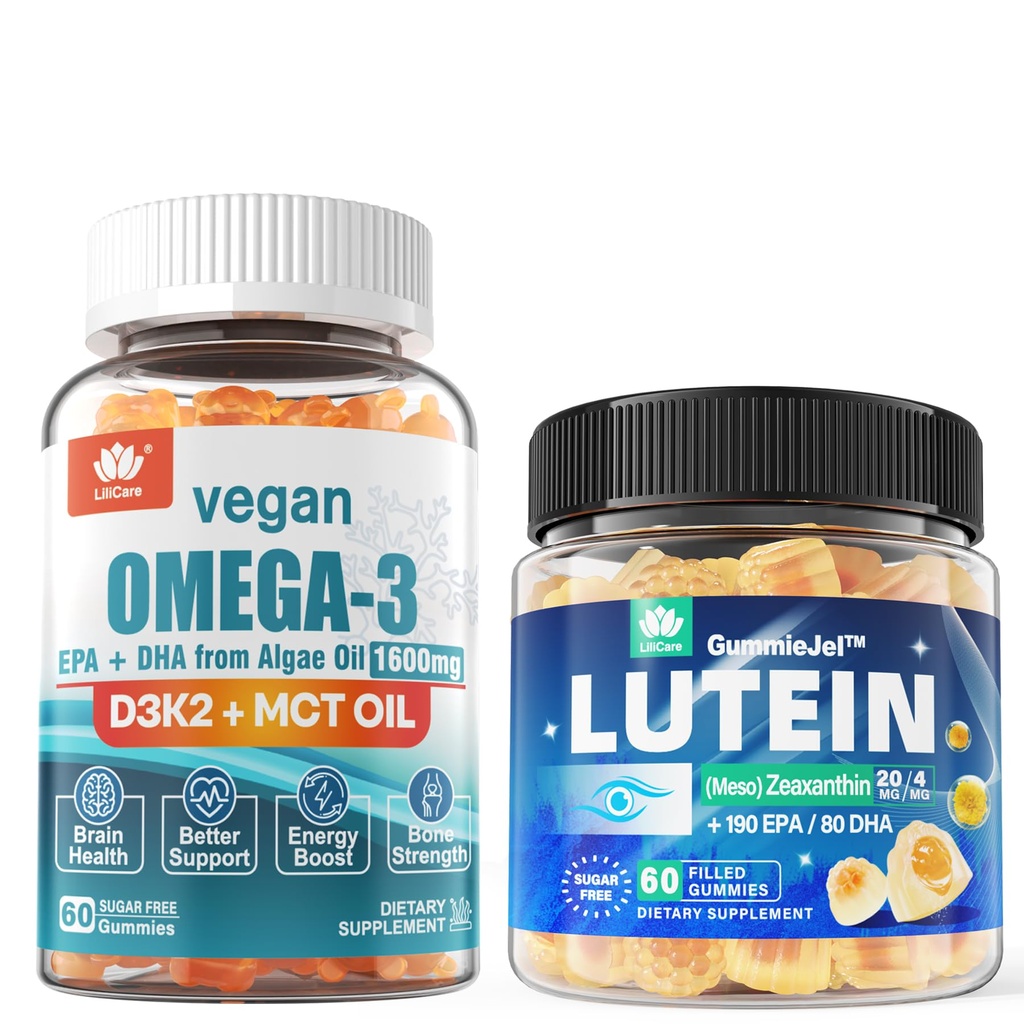 LILICARE Sugar Free Lutein 20mg 40mg & Vegan Omega3 Gummies 1280mg