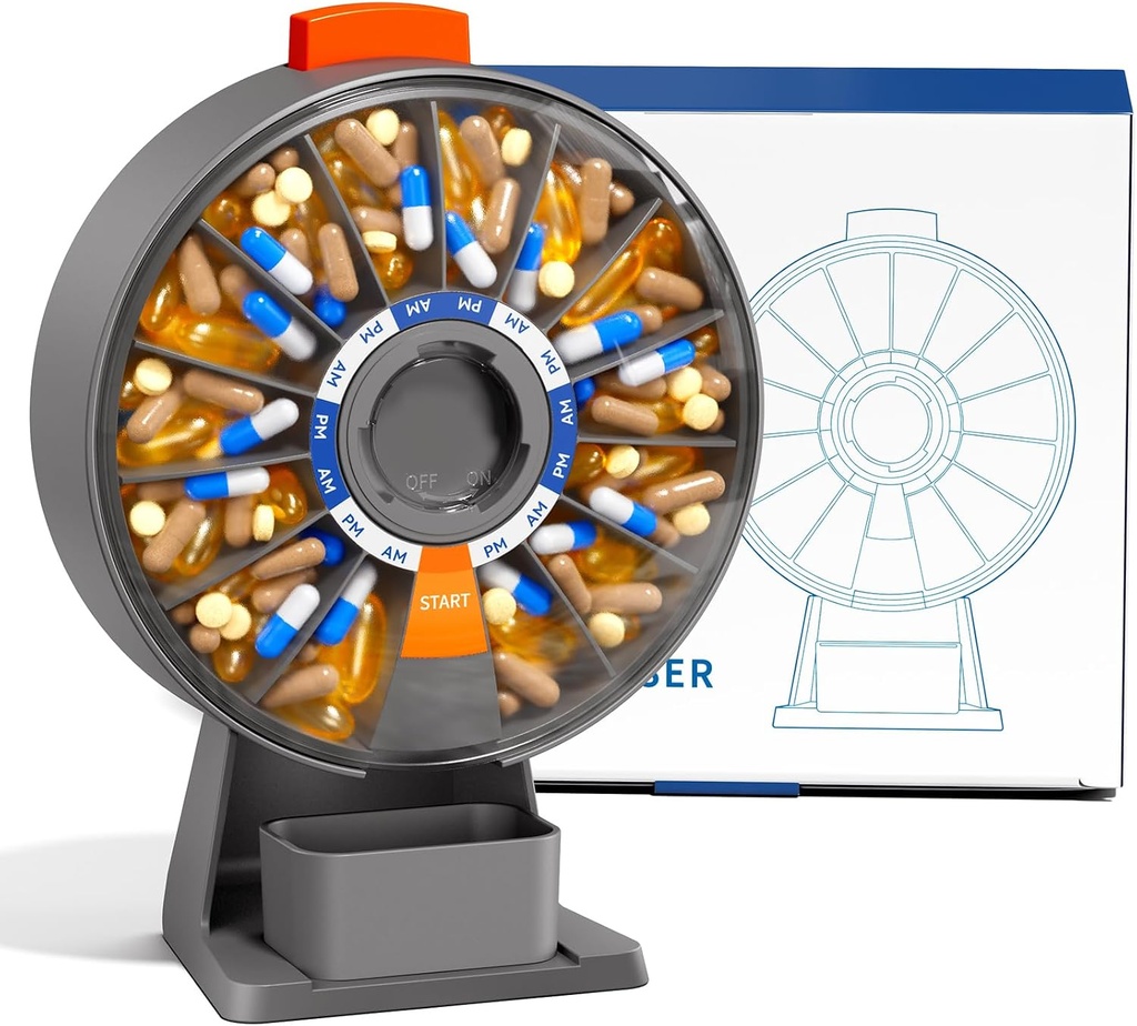 Odaro גדול גלולות Dispenser, מארגנת גלולות שבועיות 7 יום Am Pm / 14 יום גלולות Box, Daily Medicine Pill מארגנת עם Wall-הרed או עומד בשימוש עבור ויטמין, תרופה - אפור - אפור