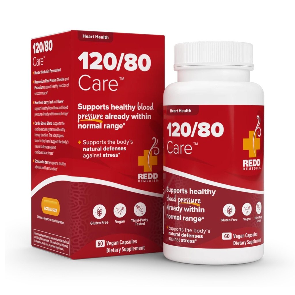 Redd Remedies, 120/80 Care, Heart Health and Natural Blood Pressure Support, 60 קפסולות טבעוניות