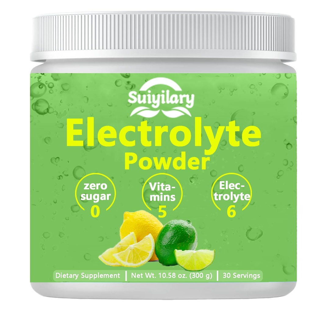 אבקת אלקטרוליטים No Sugar, Electrolyte Drink Mix, 5 ויטמינים ו 6 אלקטרוליטים, Keto Friendly, Potassium & Salt, אבקת הרזיה חינם סוכר, לימון פלמור 300g