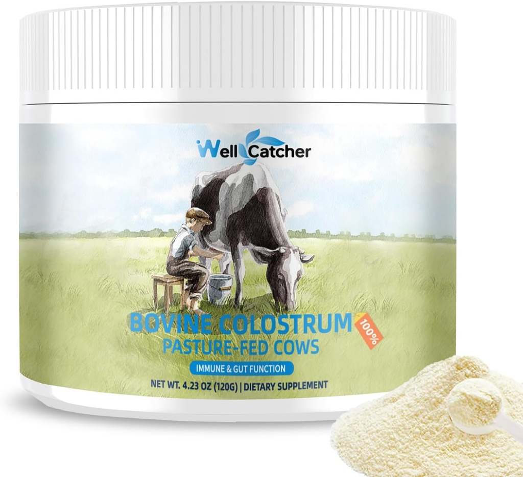 Grass Fed Bovine Colostrum אבקת עבור בני אדם - תוספי IgG קולוסטרום טבעיים עבור ילדים מבוגרים עם Immune Gut שיער תמיכה קל לערבב 60 משרתים