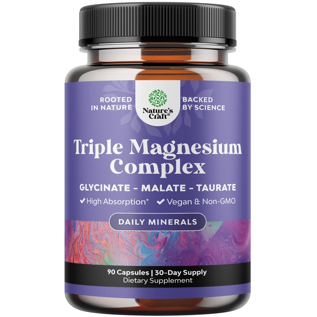 משולש Magnesium Complex Supplemental - High Absorption Magnesium Turate ו- Glycinate Plus Malate ל- Sleep Bone Mood ועוד - Non GMO Vegan 90CT