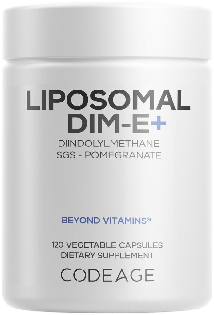 תוסף Codeage Liposomal DIM - 4 חודשים אספקת ויטמין DIM ו-SGS, Pomegranate, Broccoli, ויטמין E Isomers Tocopherols Alpha Beta Gamma Delta - Liposomal Formula - Gluten-Free - 120 קפסולות