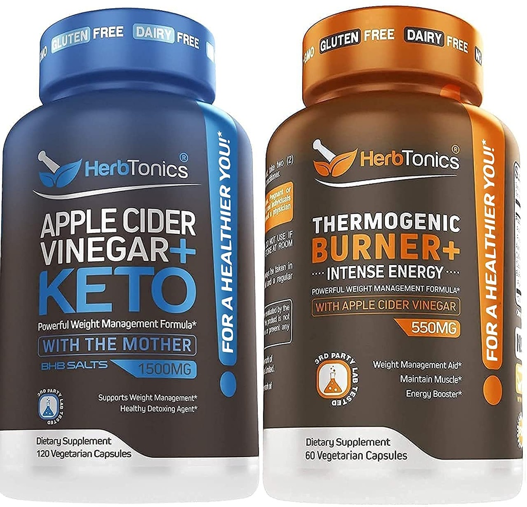 Herbtonics Apple Cider Vinegar + Keto BHB Formula - Digestion & Detox תמיכה, Appetite Control תוסף.