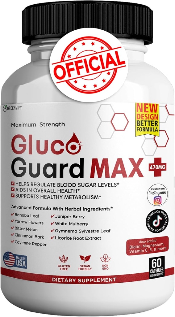 Gluco Guard Max Daily Wellness תומך בוויטמינים, מינרלים ו Herbs - Chromium, Magnesium, Banaba, Bitter Melon ו- Zinc - Non-GMO, Gluten-Free - 60 קפסולות