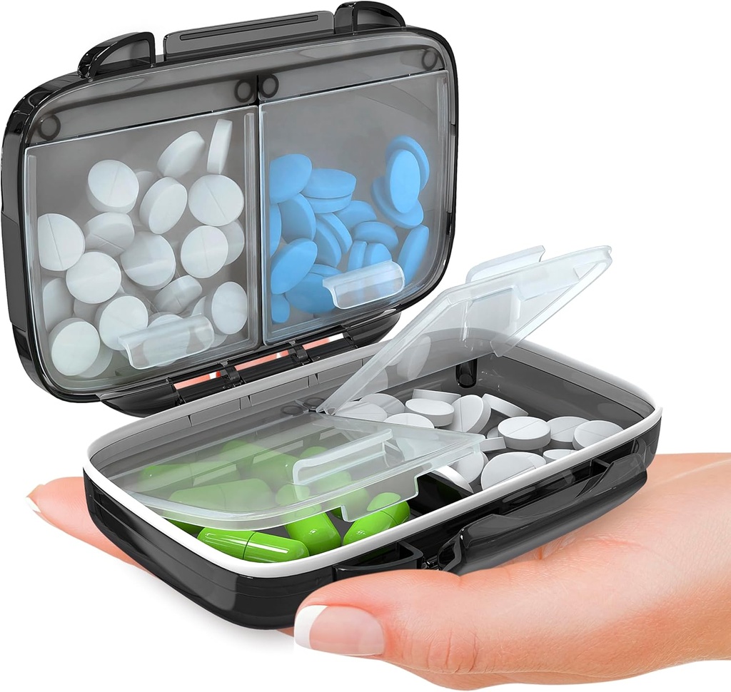 BEXEEN Small Pill Box for Purse Mini Pill Case - מארגנת גלולות תרופות - Portable Piller Compact Pill Holder Moisture Proof Pocket מארגנת 4 השוואת תרופות Kit