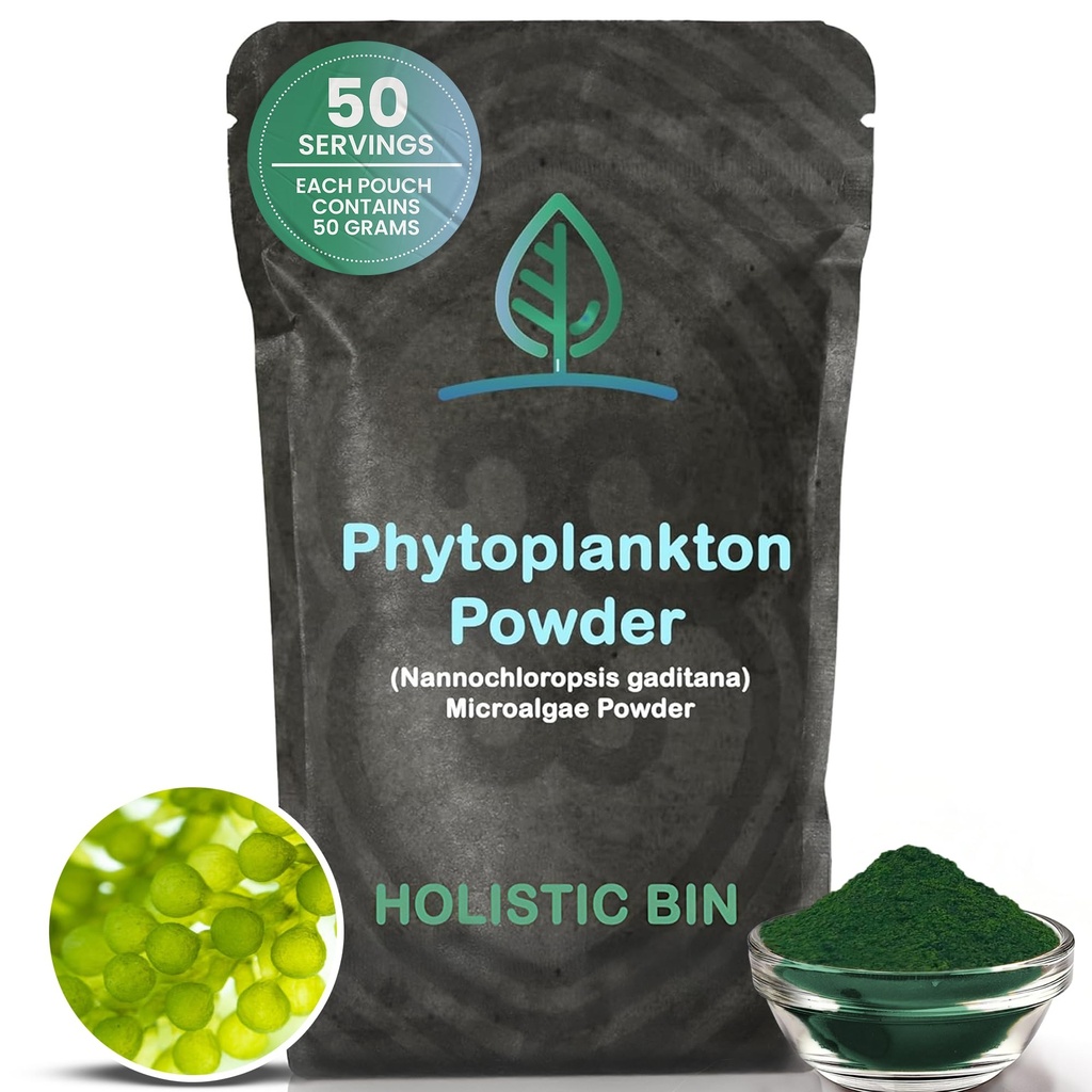 Holistic bin Marine Phytoplankton אבקה - שקועה ב- Nordic Green Water Farm - מזון אומגה 3 Superfood - עשיר ב Amino Acids, Chlorophyll, ויטמינים ו- Trace מינרלים - 50 גרמים