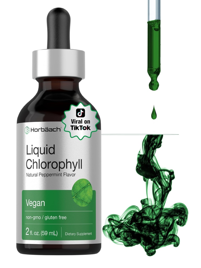 Horbäach נוזל Chlorophyll טיפות | 2 oz | טבעוני, non-GMO וגלוטן חינם פורמולה | Natural Peppermint Flavor