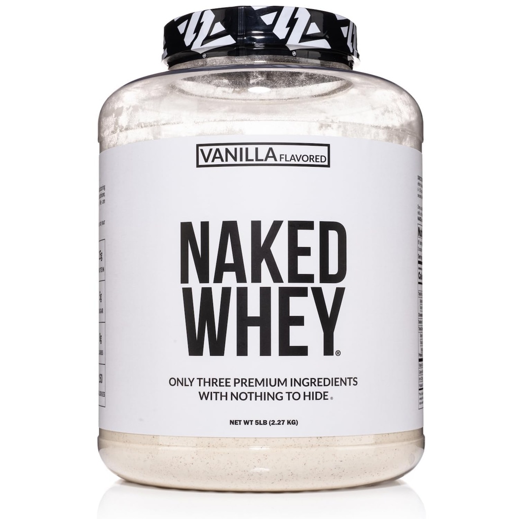 אבקת חלבון NAKED Vanilla Whey - All Natural Grass פד Whey חלבון אבקת, Vanilla Flavor, סוכר קוקוס אורגני, 5Lb Bulk, GMO-Free, Soy Free, Gluten Free - 61 משרתים