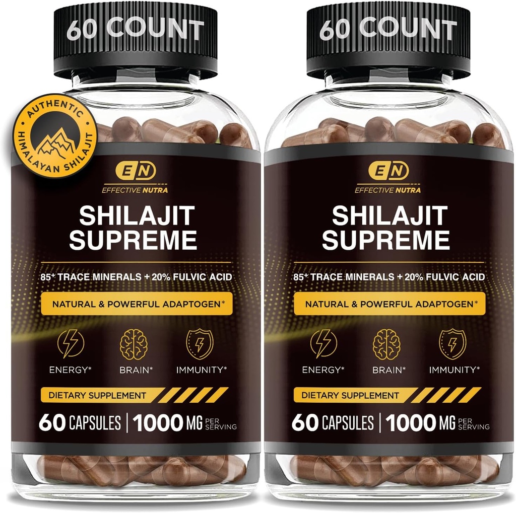 FFECTIVE NUTRA Pure Shilajit קפסולות לגברים ונשים - טהור ההימלאיה שילאג'יט לגברים ונשים - גבוה ב- Trace מינרלים & Fulvic Acid - 10000 מ"ג של תמצית Authentic Shilajit לשרת (120 Count)