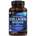 Pure Marine Collagen 100% Marine Collagen סוג 1 1300 מ"ג - hydrolysed Collagen Peptides משופרת עם Hyaluronic Acid & C ויטמין, תוספי חיזוק גבוהים לנשים וגברים, 60 טבליות