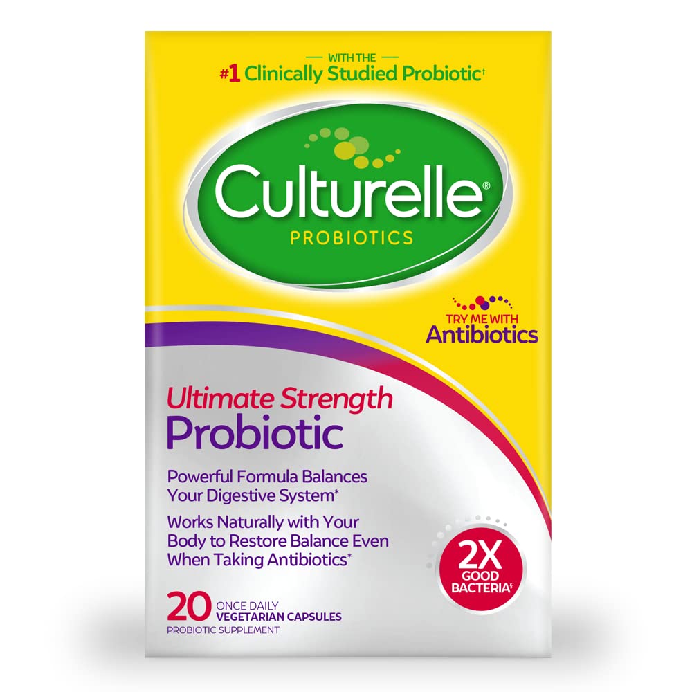 Culturelle Ultimate Power Probiotic for Men and Women, Most Clinically Learned Probiotic Strain, 20 מיליארד CFUs, תומך ב- Occasional Diarrhea, Gas & Bloating, Non-GMO, Count 20