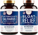WINDSOR BOTANICALS Bloat הקלה ו- Lactobacillus Salivarius Probiotic כמוסות - אוראלי ו- IBS תמיכה Bundle